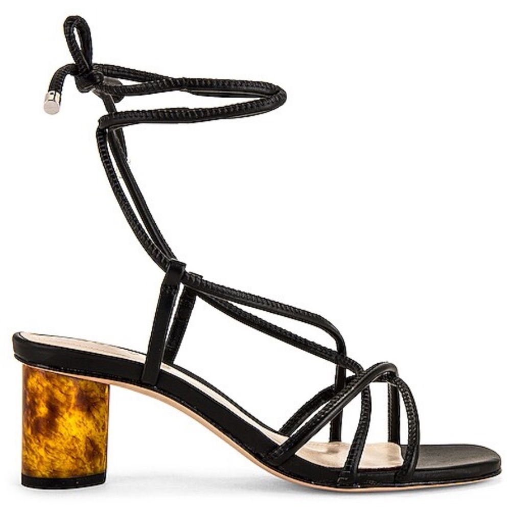 SCHUTZ Black Strappy Sandals with Tortoise Block Heel